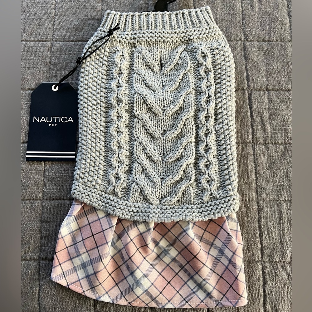 Nautica Pet Cable Knit Plaid Sweater - Size Small - Picture 2 of 4